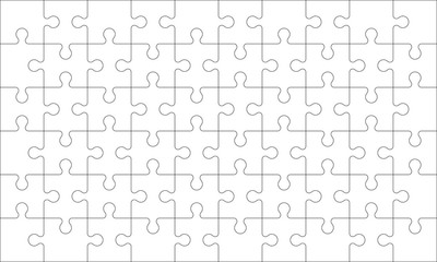 Puzzles grid - blank template. Jigsaw puzzle with 60 pieces. Mosaic background for thinking game is 10x6 size. Game with details. Vector illustration. - obrazy, fototapety, plakaty
