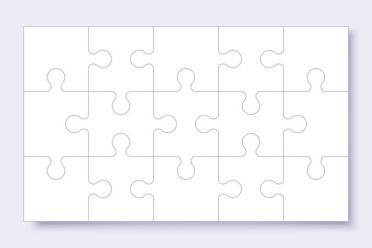 Puzzles grid template. Jigsaw puzzle with pieces, thinking game, jigsaws detail frame for business presentation with shadow. Сoncept of success in solving mosaic. Vector illustration.