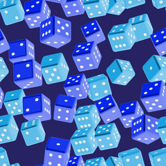 Blue Dice Seamless Pattern, 3D Illustration