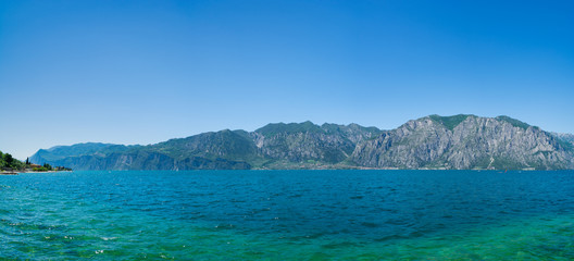 Beautiful panoramic view of Lake Garda, Italy. View of Limone Sul Garda resort city, Italy