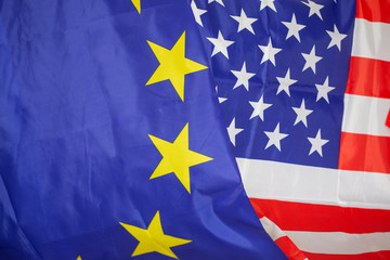 flags of european union beside united states of america