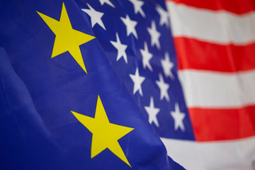 flags of european union beside united states of america