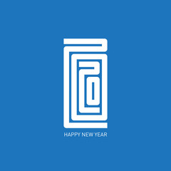 Happy new year 2020. Minimalist calendar or brochure cover, typographic vector illustration or greeting card. T-shirt print.