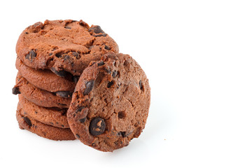Chocolate chip cookies isolated on white background. Sweet biscuits. Homemade pastry.