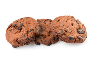 Chocolate chip cookies isolated on white background. Sweet biscuits. Homemade pastry.