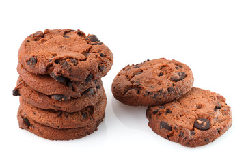 Chocolate chip cookies isolated on white background. Sweet biscuits. Homemade pastry.