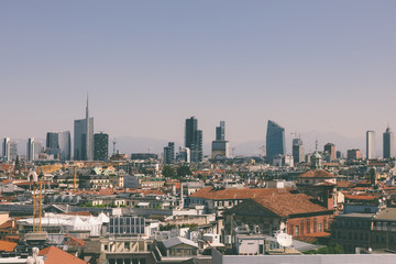 Obraz premium Panoramic view of Milan city with modern buildings from Milan Cathedral