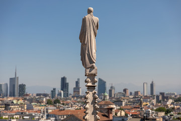 Panoramic view of Milan city with modern buildings from Milan Cathedral