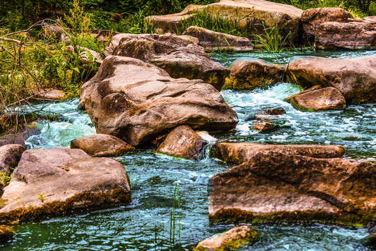 mountain river at sunset in matese park
