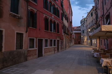 Panoramic view of Venice narrow street with historical buildings