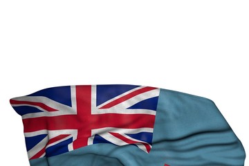 wonderful Fiji flag with big folds lying in the bottom isolated on white - any holiday flag 3d illustration..