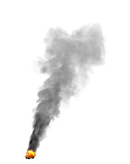 dense burning hiking camp fire place with dense black smoke isolated on white background, creative fire 3D illustration