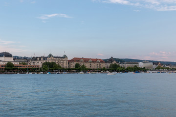 View on lake Zurich and opera house in historic center of Zurich city