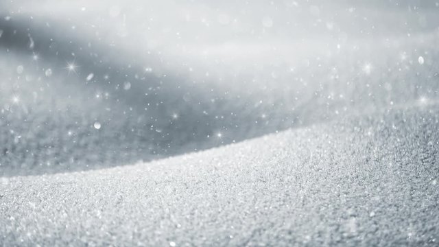 Snowfall and sparkles on snow texture copy space background.