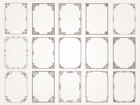 Calligraphic frames. Borders corners ornate frames for certificate floral classic vector designs collection. Illustration of filigree border card, floral rectangular frame