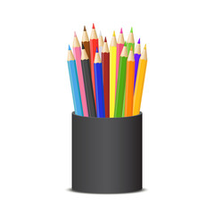 Realistic Detailed 3d Colored Pencils Set. Vector