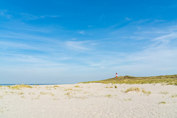  Lighthouse red white on dune. Sylt island – North Germany.  
