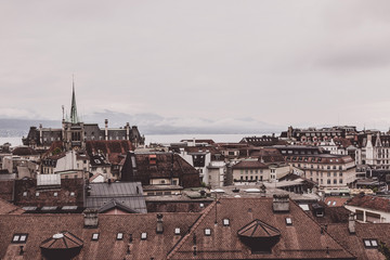 Obraz premium Panoramic view of historic Lausanne city center, Switzerland, Europe