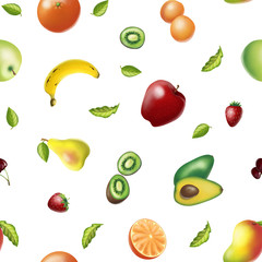 seamless pattern with fresh fruits on white background