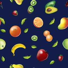 Fototapeta na wymiar seamless pattern with fresh fruits on blue background
