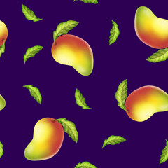 seamless pattern with mango on purple background