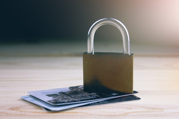 Lock with credit card. Safe shopping