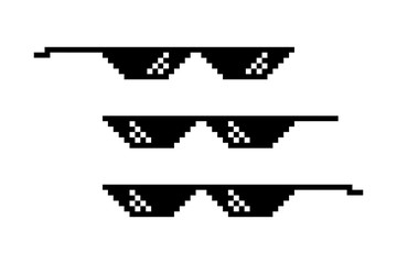 Pixel glasses isolated. Thug life style. Meme symbol design. Retro 8 bit template.