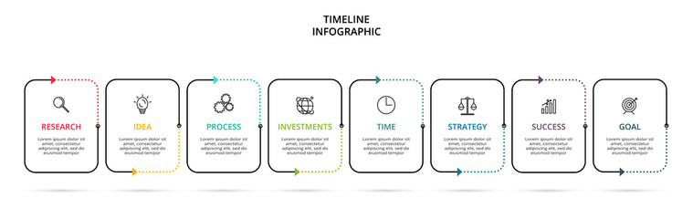 Thin line element for infographic. Template for diagram, graph, presentation and chart. Concept with 8 options...