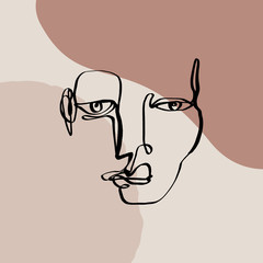 Modern abstract trendy outline face. Contemporary portrait silhouette. Hand drawn continuous line, minimalistic concept. Print for clothes, textile and other. Vector.