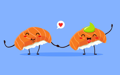 Funny and cute sushi. Japanese food. Vector isolates