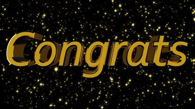 Golden shiny text Congrats with many stars, modern background for holidays and events, 3d rendering computer generated backdrop