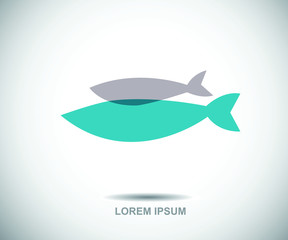 fishes colorful together - vector graphic. This logo modern template can be representative of travel destination of an exotic tropical place, tourism, aquarium, adventure water sports, website, etc