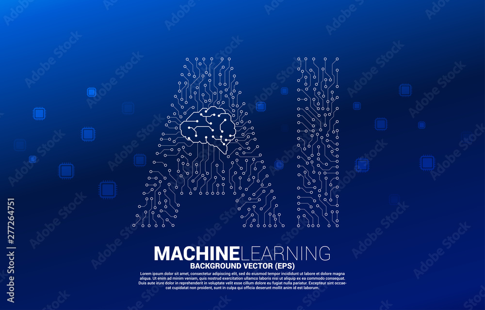 Aufkleber AI from circuit line graphic with brain icon. concept of machine learning and Artificial Intelligence technology