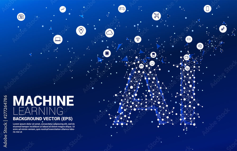 Poster Vector Polygon dot connect line shaped AI. Concept for machine learning and artificial intelligence.