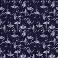 abstract flamingo with gray and blue colors texture on a dark blue background