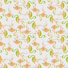 flamingo with green and orange colors texture on a light gray background