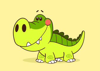 Cute cartoon alligator smiling. This vector character has a modern humor design. You can easily edit the colors. For your project, party, pattern or sticker.