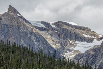 Close-up of glaciated Rocky Mountain peaks near Emerald Lake