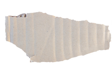 Gray corrugated texture paper torn on white background. rip of cardboard sheet used as a background...