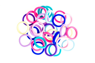 Colored accessories, hair ties, isolated on white.