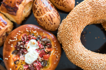 Turkish bagels also known as simit. Traditional turkish bakery or pastry products.