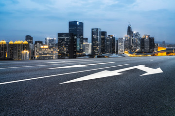 Road Asphalt Pavement and City  Architecture   Skyline