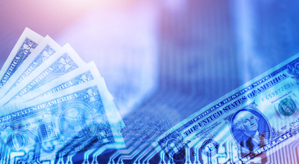 Business money dollar on PCB circuit board technology concept