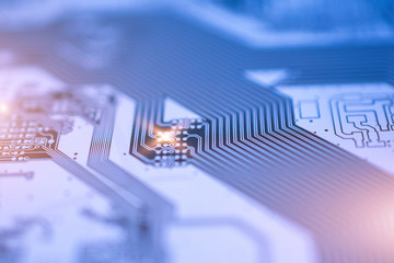 Close up PCB circuit board digital technology  communication data system
