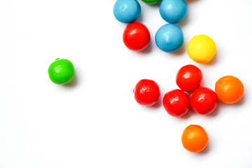 Colored candies - Colorful of small chocolates candy on white background , top view