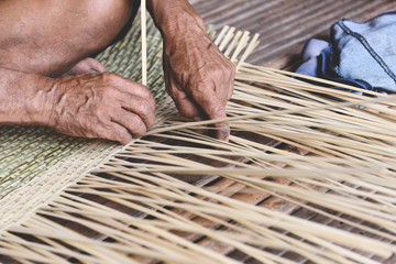 weaving bamboo basket wooden - old senior man hand working crafts hand made basket for nature...