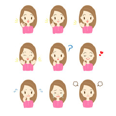 Fototapeta premium 女性の表情セットのイラスト