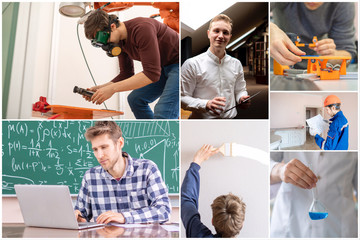 collage of five photos of people working at their daily professional job occupation