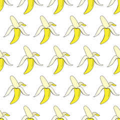 Obraz premium Vector summer exotic pattern with yellow bananas. Bananas seamless pattern. Vector illustration