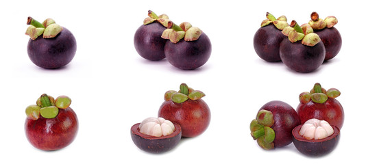 Mangosteen isolated on white background. Mangosteens, the famous delicious fruit from Thailand, In Asia it also known as The Queen of Fruits.